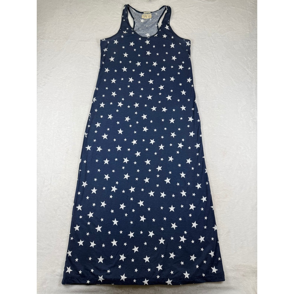 Denim & Supply Ralph Lauren Star Print Maxi Tank Dress Navy Blue White Large